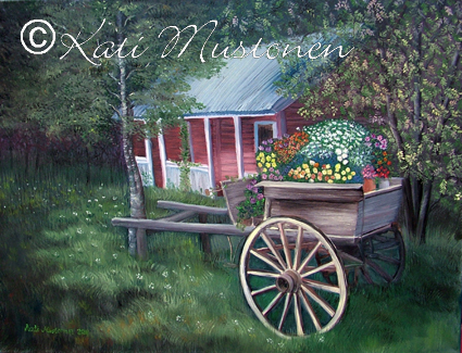 Haikan kukkakärry, Kati Mustosen öljyvärimaalaus Vilppulasta vuodelta 2011.