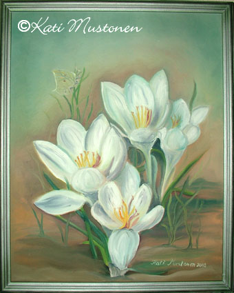 Kevät versoaa, Kati Mustosen öljyvärimaalaus vuodelta 2009.