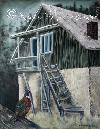 Kotia etsimässä, Kati Mustosen öljyvärimaalaus vuodelta 2010 Kolhosta, nyt jo puretusta talosta Uittosalmentien varrelta.