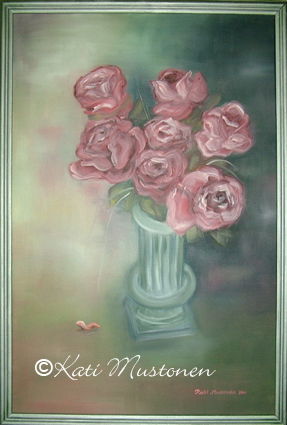 Tunnelma kukkakaupassa, Kati Mustosen öljyvärimaalaus vuodelta 2011.