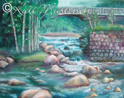 Vilppulankoski inspiroi, Kati Mustosen öljyvärimaalaus vuodelta 2009 Vilppulasta.